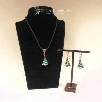 Unendlichkeits-Schmuckset: Kettenanhänger & Ohrringe in Rosa - kettenanhaenger ohringe set passend weihnachten handmade versilbert modeschmuck baum