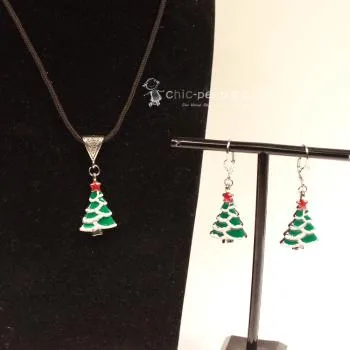 Schmuck-set Ohrringe mit Kettenanhänger Baum - kettenanhaenger ohringe set passend weihnachten handmade versilbert modeschmuck baum