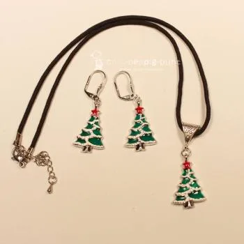 Schmuck-set Ohrringe mit Kettenanhänger Baum - kettenanhaenger ohringe set passend weihnachten handmade versilbert modeschmuck baum