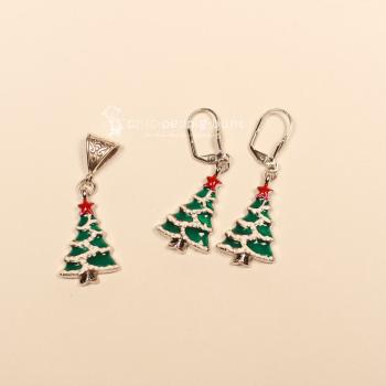Schmuck Set Halskette Segelseil Ohrringe Weihnachtsbaum versilbert mit Klappbrisur, Modeschmuck handmade chic-peppig-bunt