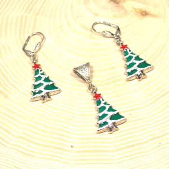 Schmuck Set Halskette Segelseil Ohrringe Weihnachtsbaum versilbert mit Klappbrisur, Modeschmuck handmade chic-peppig-bunt