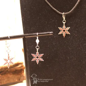 Schmuck-set Ohrringe mit Charmsanhänger Schneeflocke - kettenanhaenger ohringe set passend weihnachten handmade versilbert modeschmuck schneeflocke