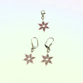 Schmuck-set Ohrringe mit Charmsanhänger Schneeflocke - kettenanhaenger ohringe set passend weihnachten handmade versilbert modeschmuck schneeflocke
