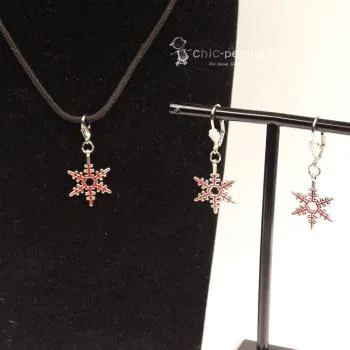 Schmuck-set Ohrringe mit Charmsanhänger Schneeflocke - kettenanhaenger ohringe set passend weihnachten handmade versilbert modeschmuck schneeflocke