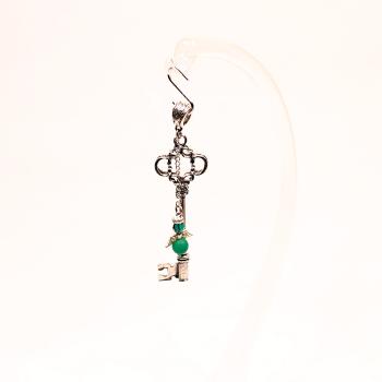 Kettenanhänger Schlüssel mit Schutzengel grün versilbert