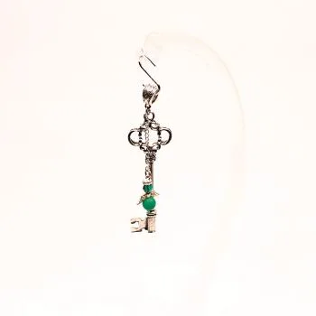 Kettenanhänger Schlüssel mit Schutzengel grün versilbert - kettenanhaenger schluessel engel gruen versilbert strass steine