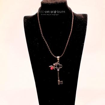 Kettenanhänger Schlüssel mit Schutzengel pink versilbert