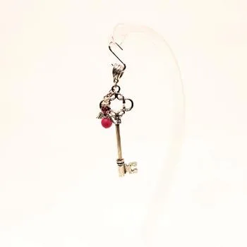 Kettenanhänger Schlüssel mit Schutzengel pink versilbert - kettenanhaenger schluessel engel pink strass steine