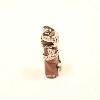Drachen-Kettenanhänger auf Rosé-Marmor – Versilbertes Unikat - kettenanhaenger stein metall versilbert drache marmor rose