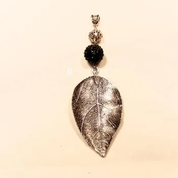 Kettenanhänger Silber Blatt Strassperle schwarz - kettenanhaenger strass perle schwarz metall blatt glitzer