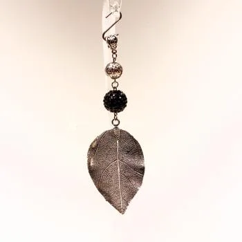 Kettenanhänger Silber Blatt Strassperle schwarz - kettenanhaenger strass perle schwarz metall blatt glitzer