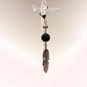 Kettenanhänger Silber Blatt schmal Strassperle schwarz