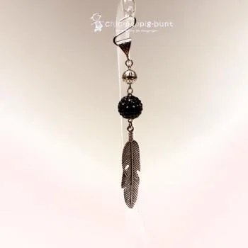 Kettenanhänger Silber Blatt schmal Strassperle schwarz - kettenanhaenger strass perle schwarz metall schmal blatt glitzer