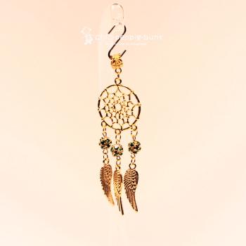 Kettenanhänger Traumfänger rund vergoldet Flügel Perle grün