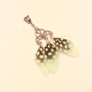 Kettenanhänger Traumfänger versilbert Feder punkte mint grün