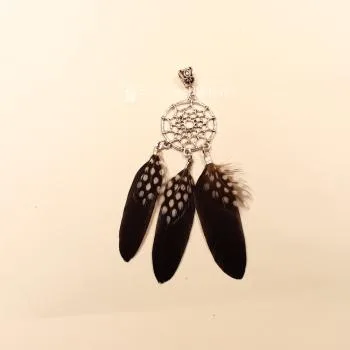 Kettenanhänger Traumfänger versilbert Feder punkte schwarz - kettenanhaenger traumfaenger metall versilbert federn punkte dots schwarz