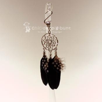 Kettenanhänger Traumfänger versilbert Feder punkte schwarz