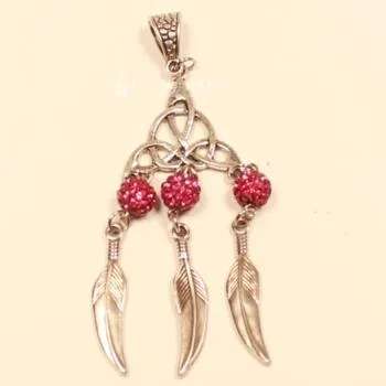 Kettenanhänger Traumfänger Metall versilbert Feder Strass Perle - kettenanhaenger traumfaenger metall versilbert strass perlen altrosa fluegel