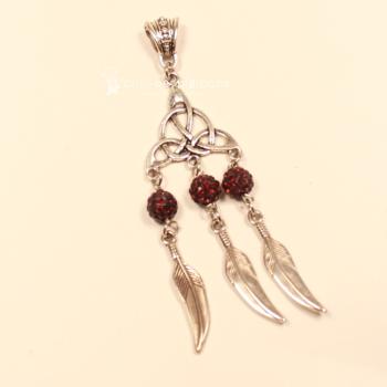 Kettenanhänger Traumfänger Feder Metall versilbert Strass Perle