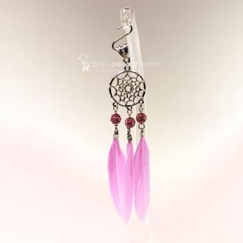 Kettenanhänger Traumfänger rund Feder Metall versilbert Strass Perle