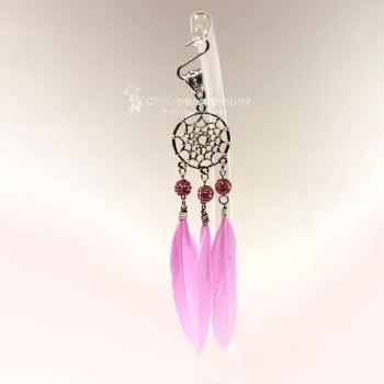 Kettenanhänger Traumfänger rund Feder Metall versilbert Strass Perle - kettenanhaenger traumfaenger metall versilbert strass perlen federn rosa