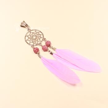 Kettenanhänger Traumfänger rund Feder Metall versilbert Strass Perle