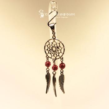 Kettenanhänger Traumfänger rund Feder Metall versilbert Strass Perle rosa