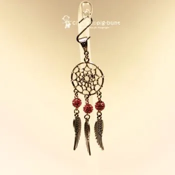 Kettenanhänger Traumfänger rund Feder Metall versilbert Strass Perle rosa - kettenanhaenger traumfaenger metall versilbert strass perlen fluegel rosa