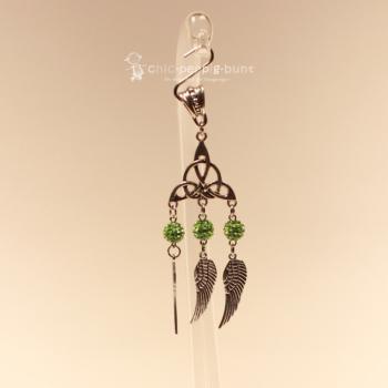 Kettenanhänger Traumfänger Feder Metall versilbert Strass Perle hellgruen