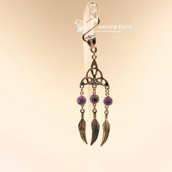 Kettenanhänger Traumfänger Feder Metall versilbert Strass Perle lila