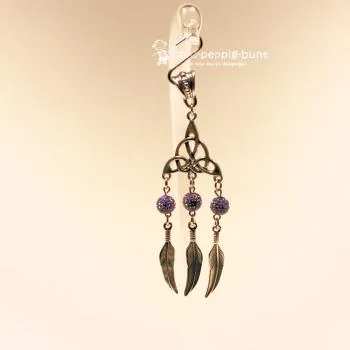 Kettenanhänger Traumfänger Feder Metall versilbert Strass Perle lila - kettenanhaenger traumfaenger metall versilbert strass perlen lila fluegel