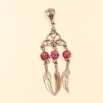 Kettenanhänger Traumfänger Feder Metall versilbert Strass Perle dunkelrosa - kettenanhaenger traumfaenger metall versilbert strass perlen rosa fluegel