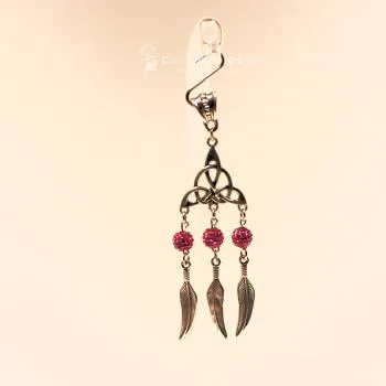 Kettenanhänger Traumfänger Feder Metall versilbert Strass Perle dunkelrosa - kettenanhaenger traumfaenger metall versilbert strass perlen rosa fluegel