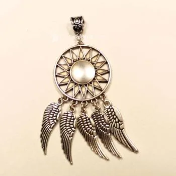 Kettenanhänger Traumfänger rund Sonne mit Flügel Metall - kettenanhaenger traumfaenger sonne metall versilbert flügel