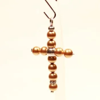 Kreuz Kettenanhänger Gold-Glanzeffekt – Versilbertes Unikat - kettenanhänger gross kreuz perlen handmade metall versilbert polaris gold glänzend