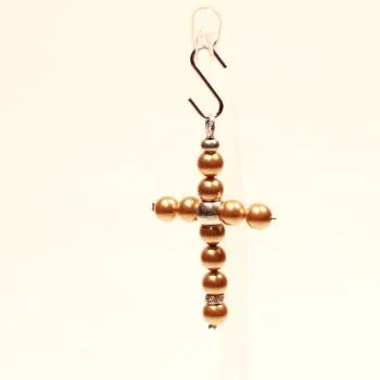 Kreuz Kettenanhänger Gold-Glanzeffekt – Versilbertes Unikat - kettenanhänger gross kreuz perlen handmade metall versilbert polaris gold glänzend