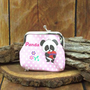 Mini-Geldbeutel - Knips - Stoff - rosa mit Panda Motiv