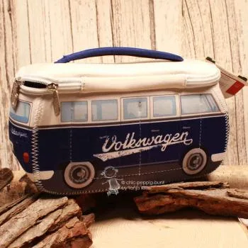 Kosmetiktasche Neopren VW T1 Bus blau - weiss - kulturtasche bulli vw t1 bus volkswagen blau