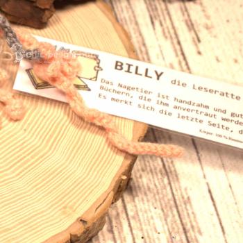 Lesezeichen Leseratte gehäkelt Billy grau