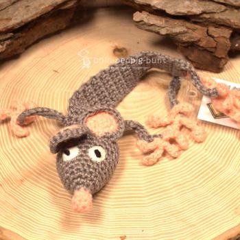 Lesezeichen Maus Billy Grau Handgehäkelt 100% Baumwolle Leseband Bookmark 31 cm