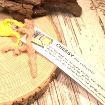Lesezeichen Leseratte Cheesy gehäkelt gelb - lesezeichen gehäkelt maus cheesy gelb handmade