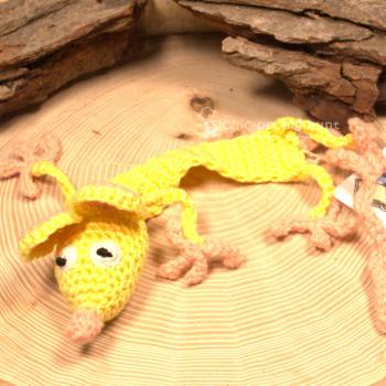 Lesezeichen Maus Cheesy Gelb Handgehäkelt 100% Baumwolle Leseband Bookmark 31 cm
