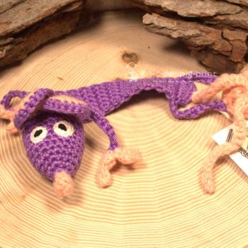 Lesezeichen Maus Lärry Lila Handgehäkelt 100% Baumwolle Leseband Bookmark 31 cm