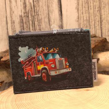 Mäppchen Filz mit Feuerwehrauto Motiv dunkelgrau