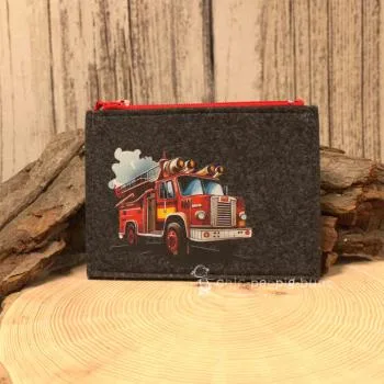 Mäppchen Filz mit Feuerwehrauto Motiv dunkelgrau