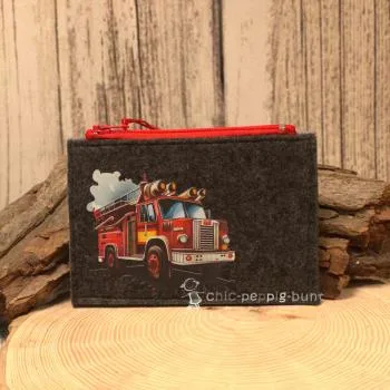 Mäppchen Filz mit Feuerwehrauto Motiv dunkelgrau