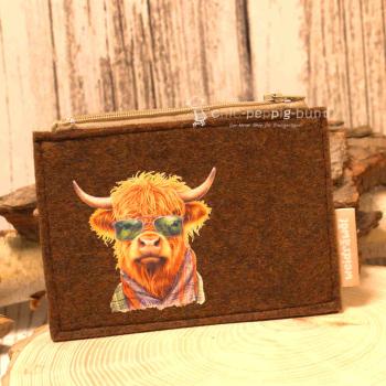 Mäppchen Filz mit Stier Motiv braun