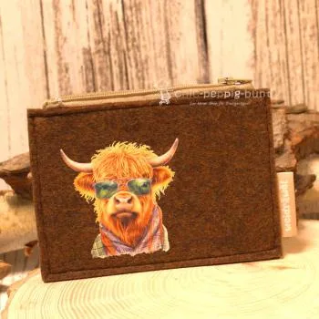 Mäppchen Filz mit Stier Motiv braun