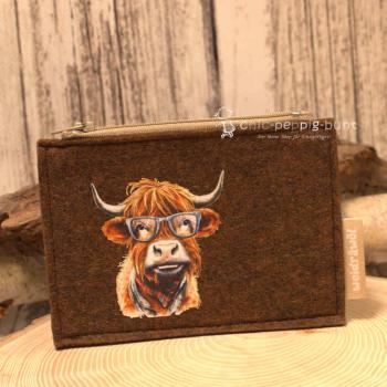 Mäppchen Filz mit Stier Motiv braun