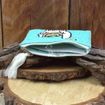 blaues Mäppchen mit glitzer Perlen bestickt